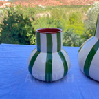 Vase en Céramique Artisanale – Rayures Vertes et Blanches
