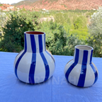 Vase en Céramique Artisanale – Rayures Bleues et Blanches