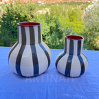 Vase en Céramique Artisanale – Rayures Noires et Blanches