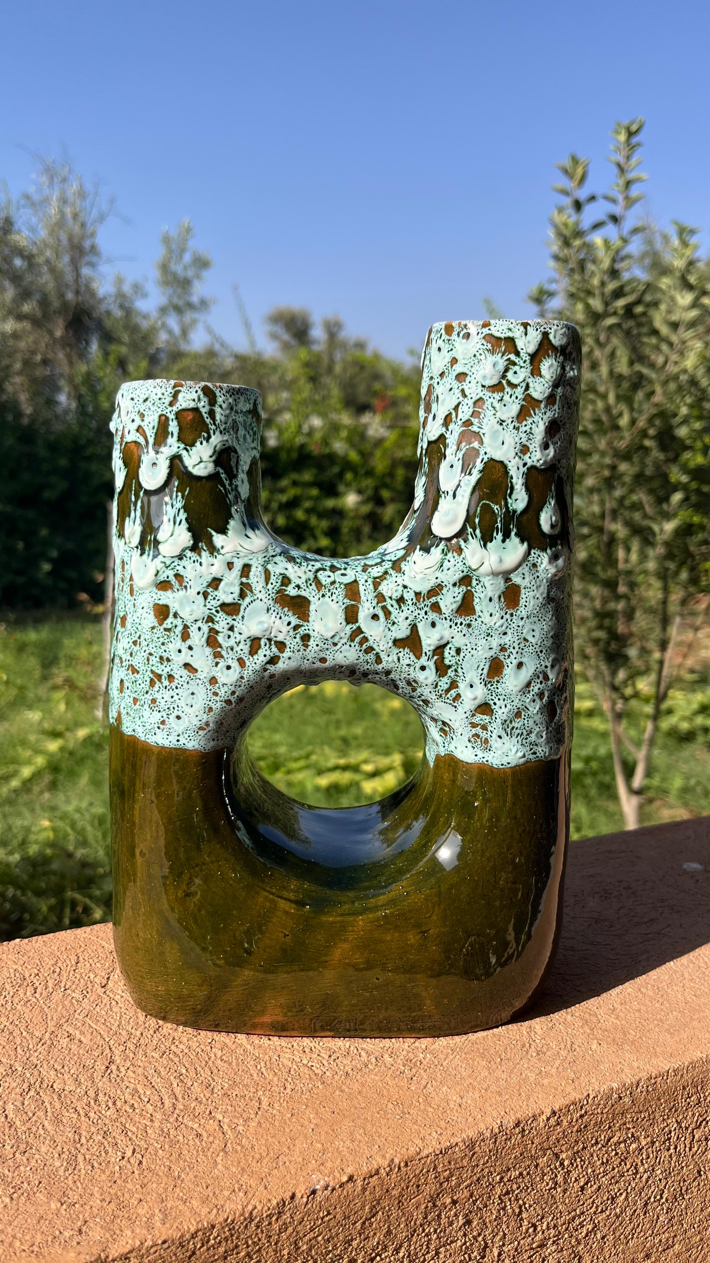Ceramic Vase – Green & Aqua Drip Glaze