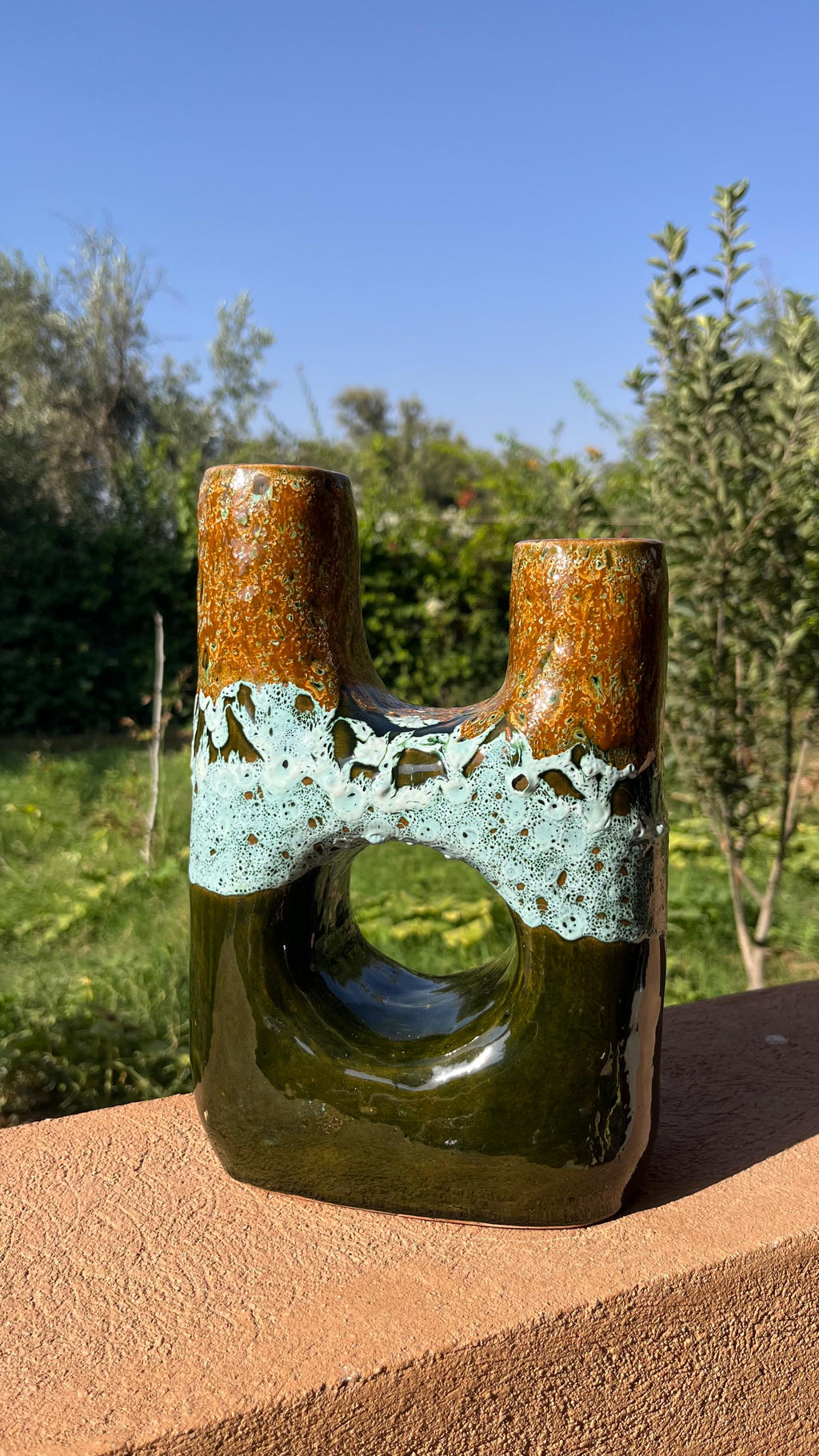 Ceramic Vase – Brown & Green Modern Sculptural Design