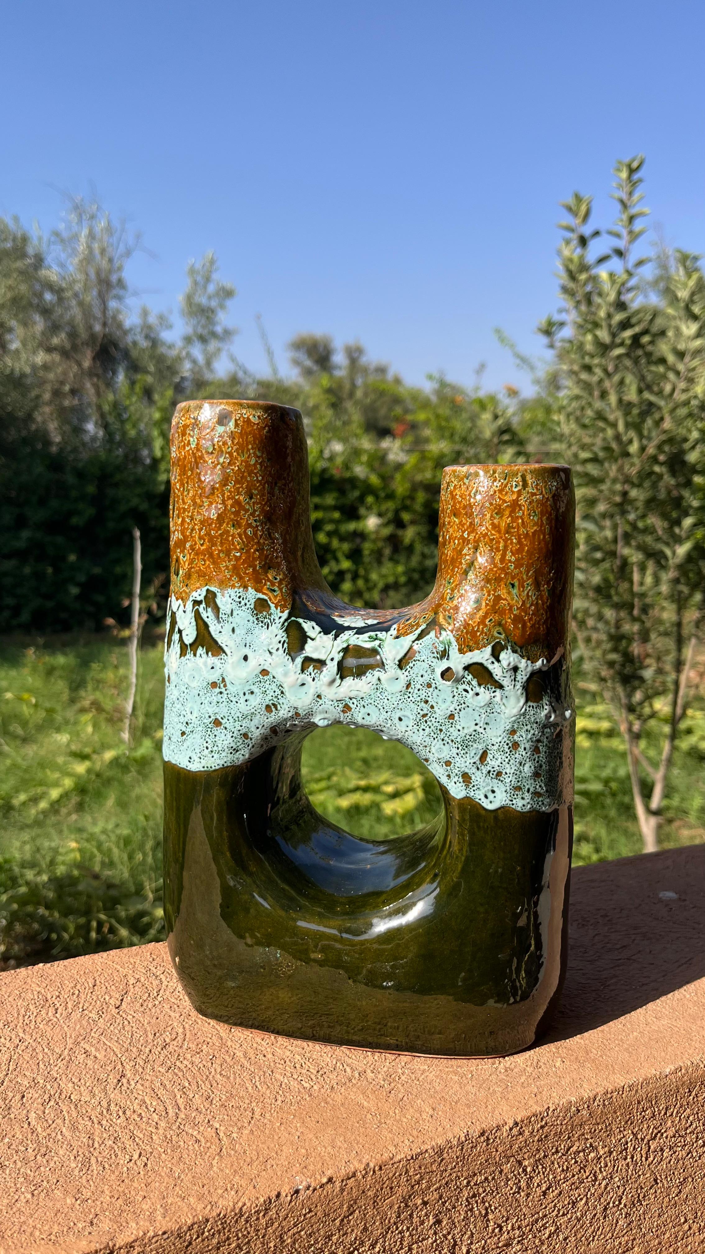 Ceramic Vase – Brown & Green Modern Sculptural Design