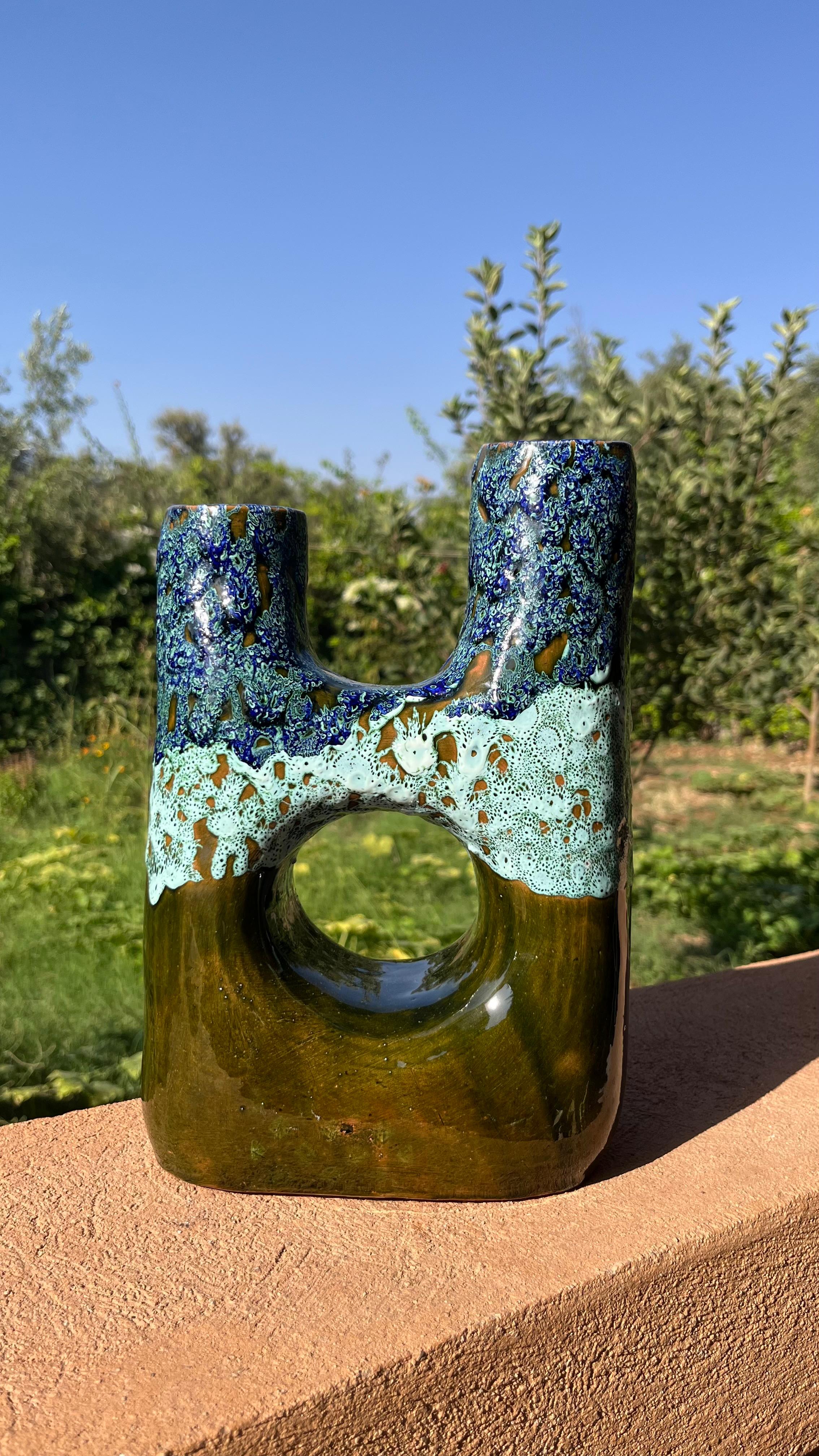 Ceramic Vase – Green & Blue Drip Glaze