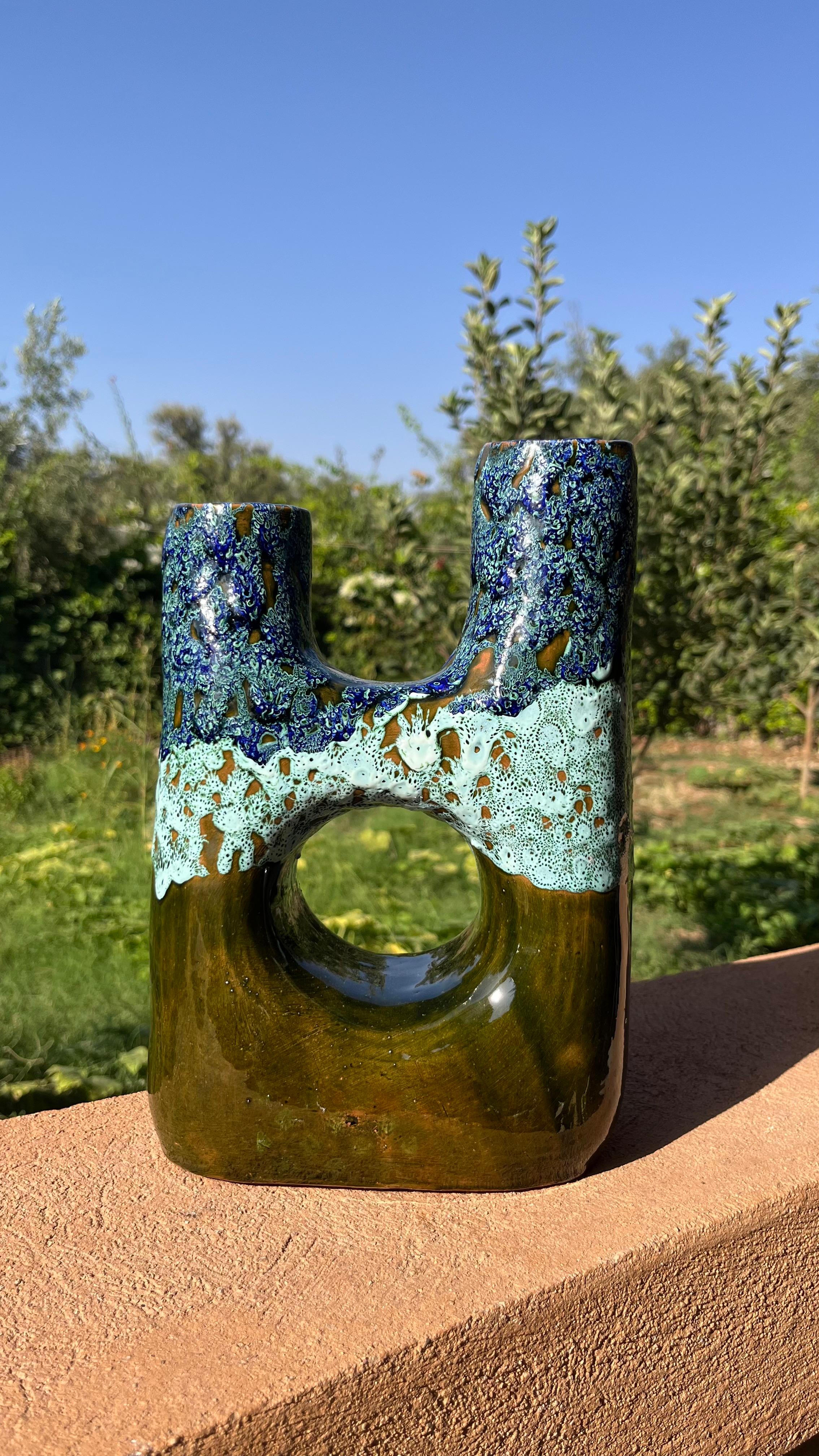 Ceramic Vase – Green & Blue Drip Glaze